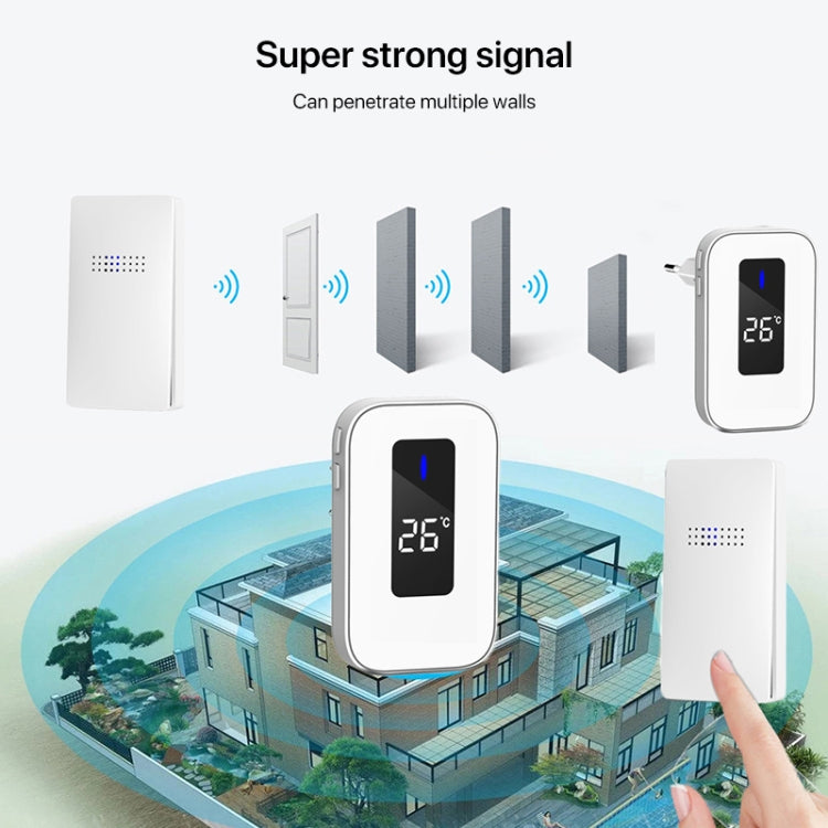 C303B One to Two Home Wireless Doorbell Temperature Digital Display Remote Control Elderly Pager, UK Plug(White) by buy2fix