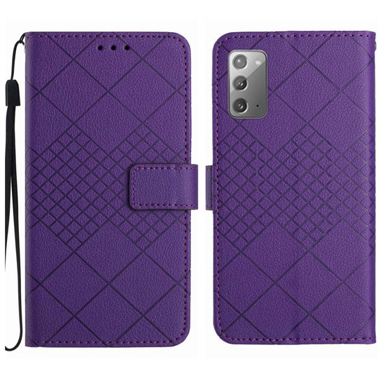 For Samsung Galaxy Note20 Rhombic Grid Texture Leather Phone Case(Purple)