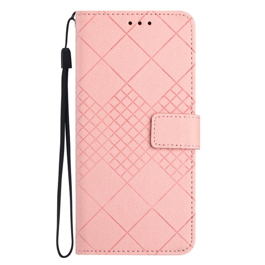 For Samsung Galaxy S21 5G Rhombic Grid Texture Leather Phone Case(Pink) by buy2fix