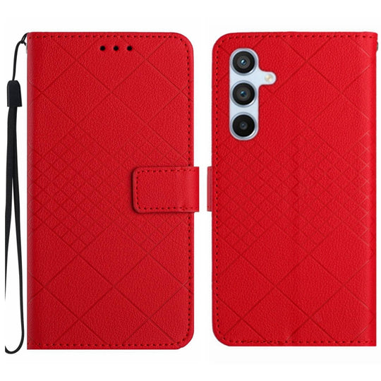For Samsung Galaxy A35 5G Rhombic Grid Texture Leather Phone Case(Red)