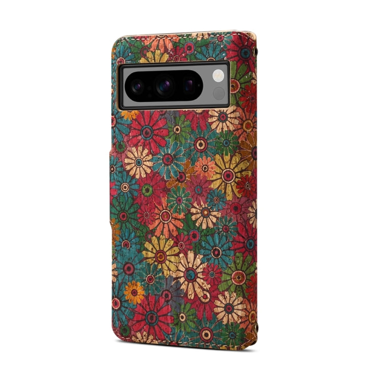 For Google Pixel 8 Pro Denior Flower Language Series Cork Fabric Oil Edge Leather Phone Case(Spring) - Google Cases by Denior | Online Shopping UK | buy2fix