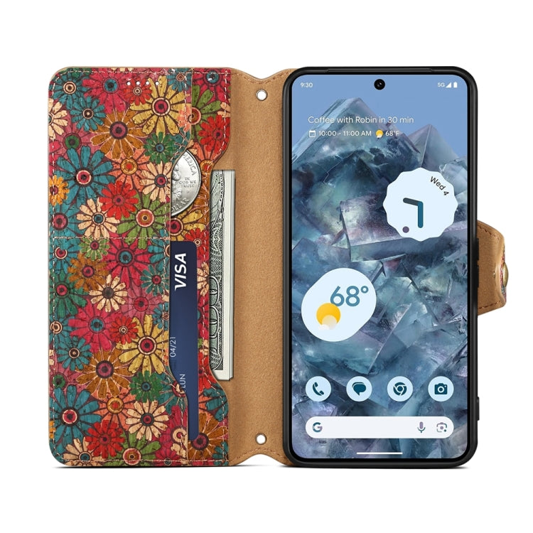 For Google Pixel 8 Pro Denior Flower Language Series Cork Fabric Oil Edge Leather Phone Case(Spring) - Google Cases by Denior | Online Shopping UK | buy2fix