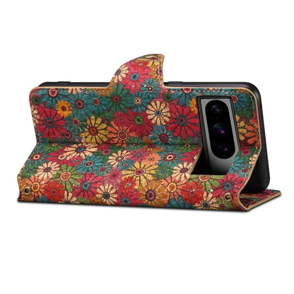 For Google Pixel 8 Pro Denior Flower Language Series Cork Fabric Oil Edge Leather Phone Case(Spring) - Google Cases by Denior | Online Shopping UK | buy2fix
