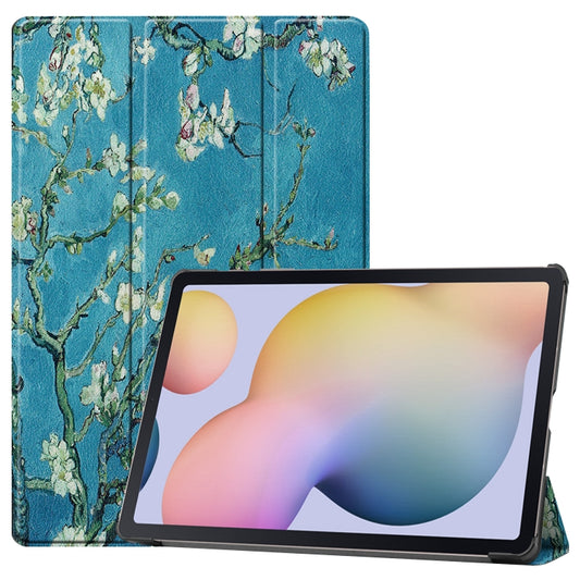 For Samsung Galaxy Tab S8+ / Tab S8 Plus / Tab S7 FE / Tab S7+ Custer Painted PU Leather Case with Sleep / Wake-up Function & 3-Fold Holder(Apricot Blossom) by buy2fix