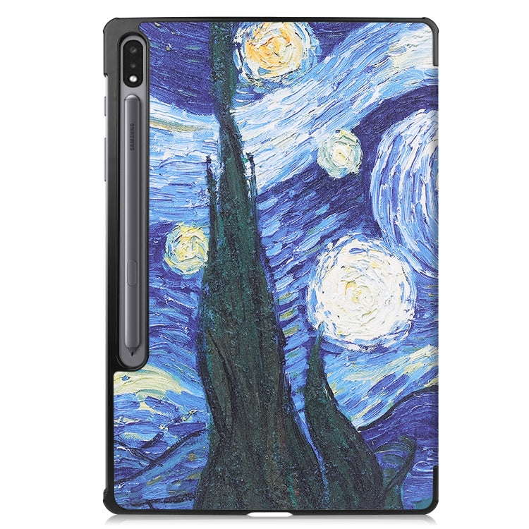 For Samsung Galaxy Tab S8+ / Tab S8 Plus / Tab S7 FE / Tab S7+ Custer Painted PU Leather Case with Sleep / Wake-up Function & 3-Fold Holder(Starry Sky) by buy2fix