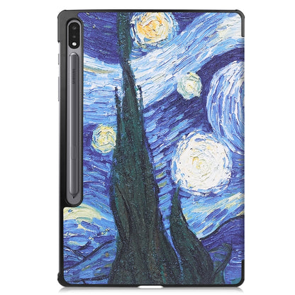 For Samsung Galaxy Tab S8+ / Tab S8 Plus / Tab S7 FE / Tab S7+ Custer Painted PU Leather Case with Sleep / Wake-up Function & 3-Fold Holder(Starry Sky) by buy2fix