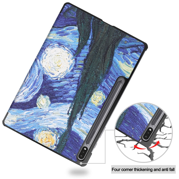 For Samsung Galaxy Tab S8+ / Tab S8 Plus / Tab S7 FE / Tab S7+ Custer Painted PU Leather Case with Sleep / Wake-up Function & 3-Fold Holder(Starry Sky) by buy2fix