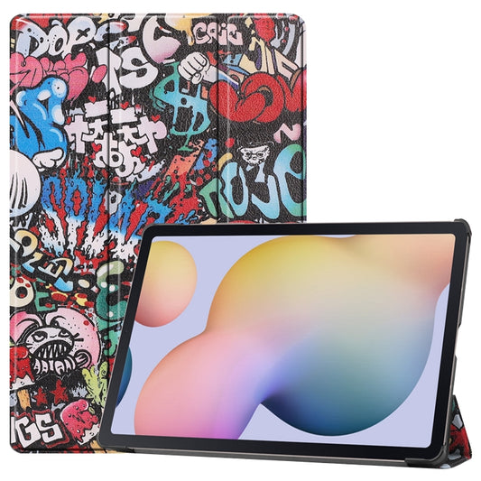 For Samsung Galaxy Tab S8+ / Tab S8 Plus / Tab S7 FE / Tab S7+ Custer Painted PU Leather Case with Sleep / Wake-up Function & 3-Fold Holder(Graffiti) by buy2fix