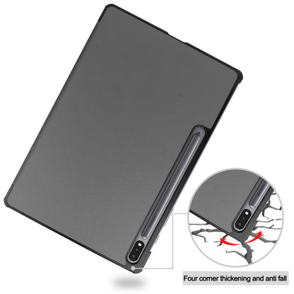 For Samsung Galaxy Tab S8+ / Tab S8 Plus / Tab S7 FE / Tab S7+ Custer Texture Smart PU Leather Case with Sleep / Wake-up Function & 3-Fold Holder(Gray) by buy2fix