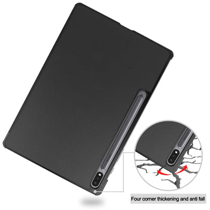 For Samsung Galaxy Tab S8+ / Tab S8 Plus / Tab S7 FE / Tab S7+ Custer Texture Smart PU Leather Case with Sleep / Wake-up Function & 3-Fold Holder(Black) by buy2fix