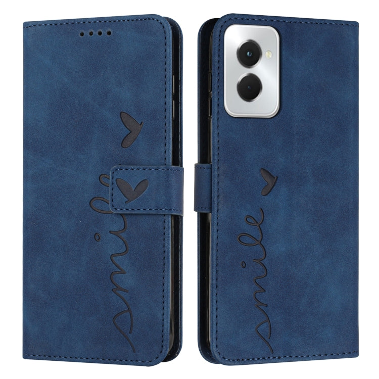 For Motorola Moto G Power 5G 2024 Skin Feel Heart Embossed Leather Phone Case with Long Lanyard(Blue) - Motorola Cases by buy2fix | Online Shopping UK | buy2fix