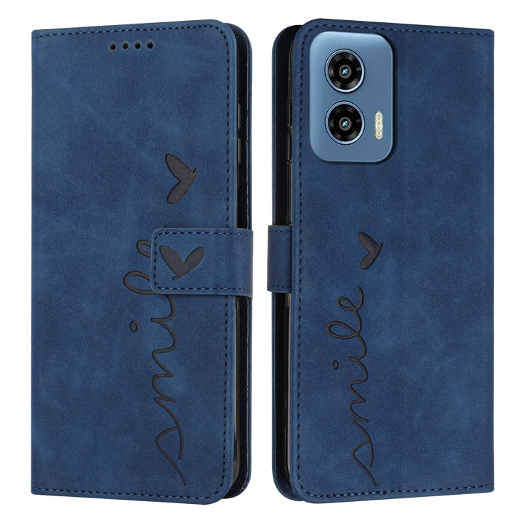 For Motorola Moto G Play 5G 2024 / G 5G 2024 Skin Feel Heart Embossed Leather Phone Case with Long Lanyard(Blue) - Motorola Cases by buy2fix | Online Shopping UK | buy2fix