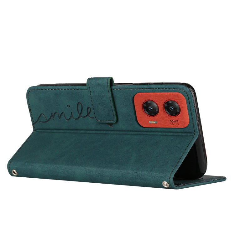 For Motorola Moto G Stylus 5G 2024 Skin Feel Heart Embossed Leather Phone Case with Long Lanyard(Green) by buy2fix