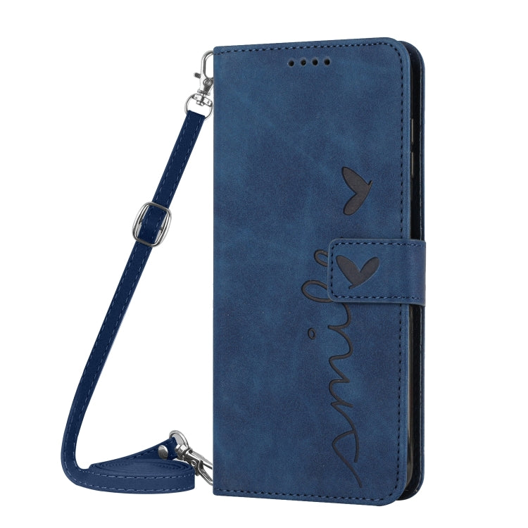 For Motorola Moto G Stylus 5G 2024 Skin Feel Heart Embossed Leather Phone Case with Long Lanyard(Blue) - Motorola Cases by buy2fix | Online Shopping UK | buy2fix