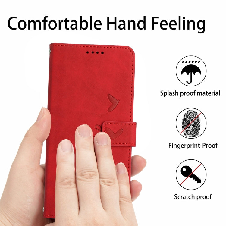 For Xiaomi Redmi K70 / K70 Pro Skin Feel Heart Embossed Leather Phone Case with Long Lanyard(Red) - K70 Pro Cases by buy2fix | Online Shopping UK | buy2fix