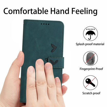 For Xiaomi Redmi Turbo 3 Skin Feel Heart Embossed Leather Phone Case with Long Lanyard(Green) - Xiaomi Cases by buy2fix | Online Shopping UK | buy2fix