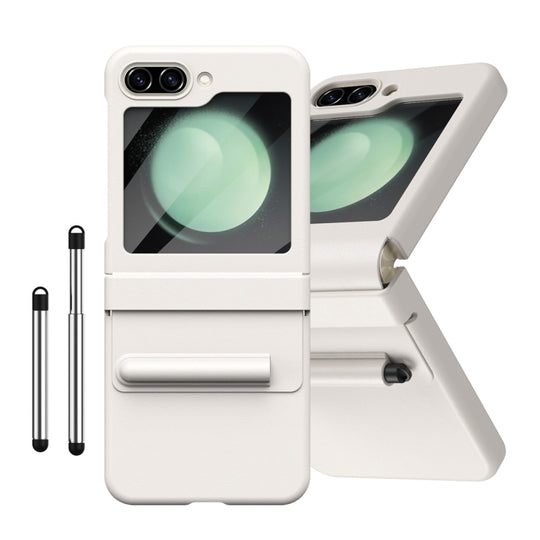 For Samsung Galaxy Z Flip5 PU + PC Full Coverage Phone Case with Pen/Pen Slots(White)