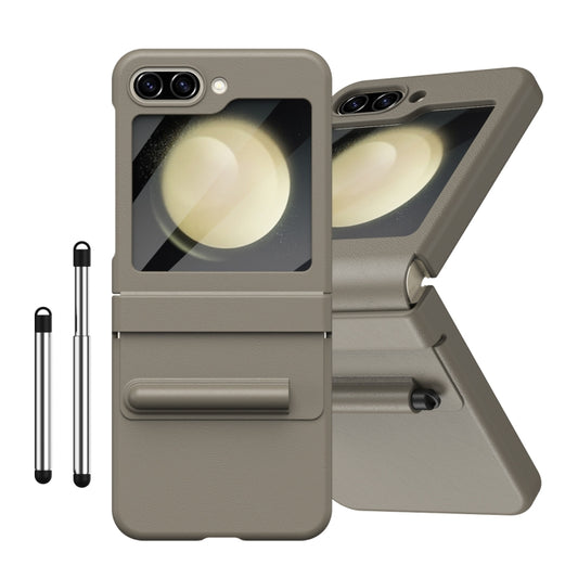 For Samsung Galaxy Z Flip5 Integrated PU + PC Full Coverage Phone Case with Pen/Pen Slots(Light Brown) - Galaxy Z Flip5 Cases by buy2fix | Online Shopping UK | buy2fix