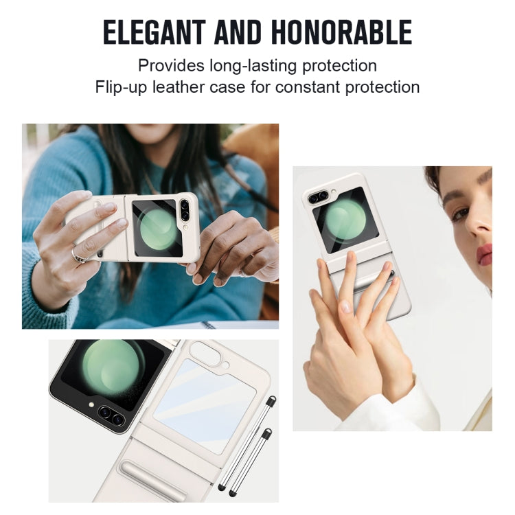 For Samsung Galaxy Z Flip5 Integrated PU + PC Full Coverage Phone Case with Pen/Pen Slots(White) - Galaxy Z Flip5 Cases by buy2fix | Online Shopping UK | buy2fix