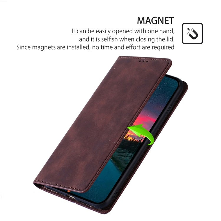 For Motorola Moto G Play 4G 2024 Skin Feel Magnetic Leather Phone Case(Dark Brown) - Motorola Cases by buy2fix | Online Shopping UK | buy2fix