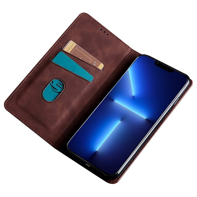 For Motorola Moto G Play 4G 2024 Skin Feel Magnetic Leather Phone Case(Dark Brown) - Motorola Cases by buy2fix | Online Shopping UK | buy2fix