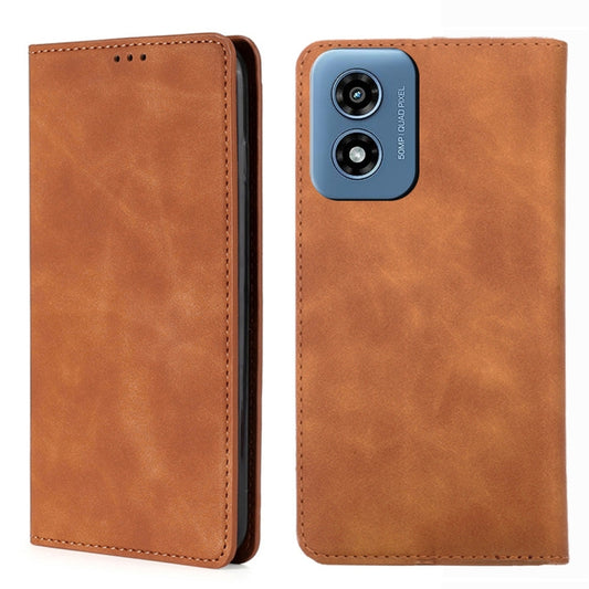 For Motorola Moto G Play 4G 2024 Skin Feel Magnetic Leather Phone Case(Light Brown) - Motorola Cases by buy2fix | Online Shopping UK | buy2fix