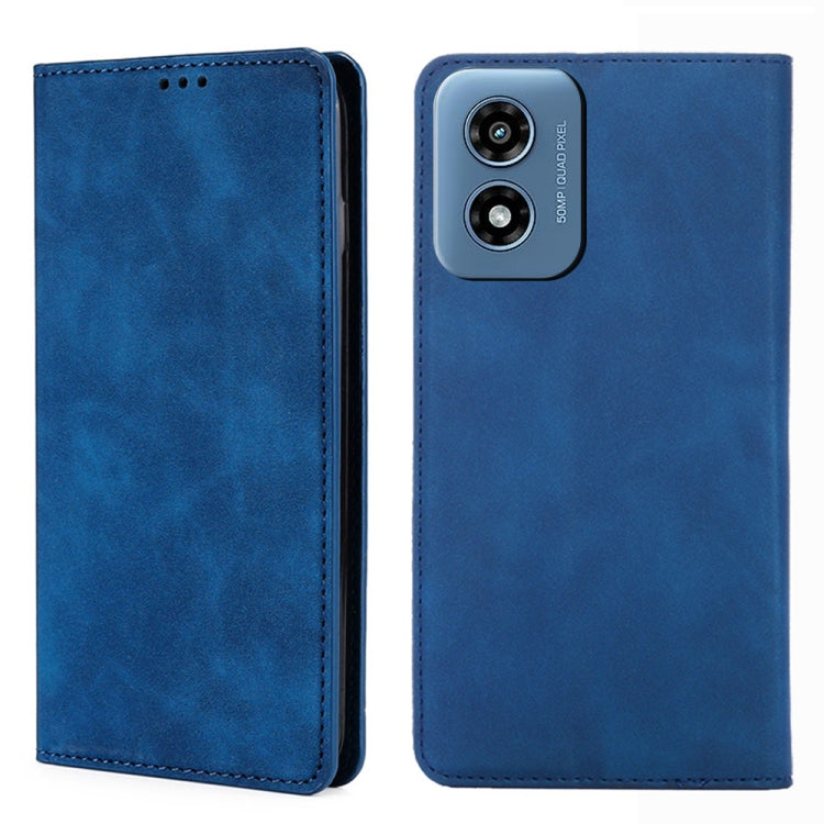 For Motorola Moto G Play 4G 2024 Skin Feel Magnetic Leather Phone Case(Blue) - Motorola Cases by buy2fix | Online Shopping UK | buy2fix