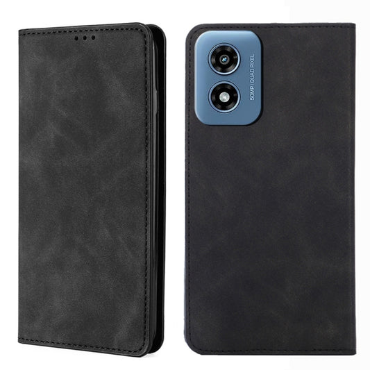 For Motorola Moto G Play 4G 2024 Skin Feel Magnetic Leather Phone Case(Black) - Motorola Cases by buy2fix | Online Shopping UK | buy2fix