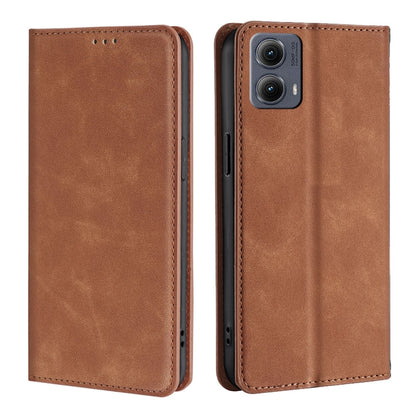 For Motorola Edge 5G 2024 Skin Feel Magnetic Leather Phone Case(Light Brown) - Motorola Cases by buy2fix | Online Shopping UK | buy2fix