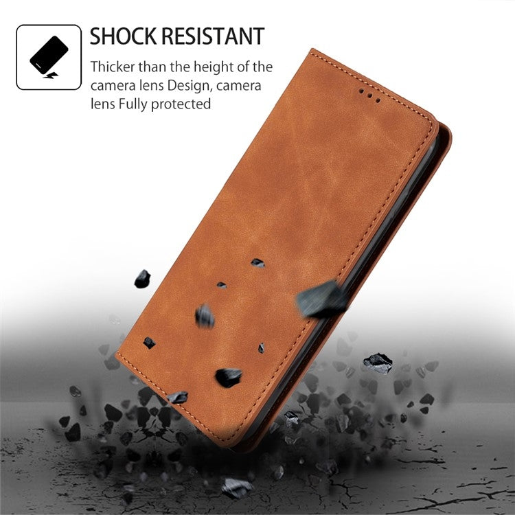 For Motorola Edge 5G 2024 Skin Feel Magnetic Leather Phone Case(Light Brown) - Motorola Cases by buy2fix | Online Shopping UK | buy2fix