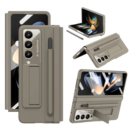 For Samsung Galaxy Z Fold4 PU + PC Full Coverage Phone Case with Pen/Pen Slots(Light Brown) - Galaxy Z Fold4 5G Cases by buy2fix | Online Shopping UK | buy2fix