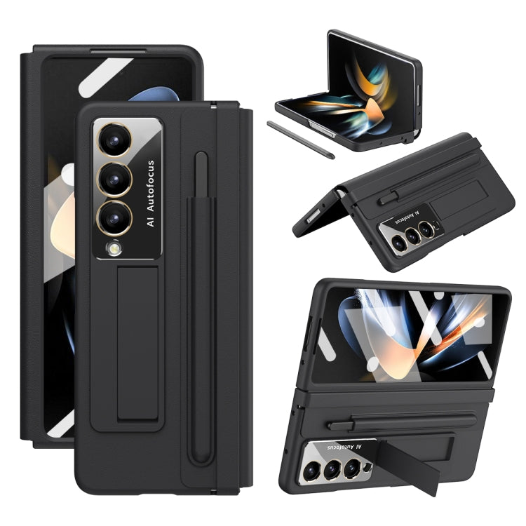 For Samsung Galaxy Z Fold4 PU + PC Full Coverage Phone Case with Pen/Pen Slots(Black) - Galaxy Z Fold4 5G Cases by buy2fix | Online Shopping UK | buy2fix