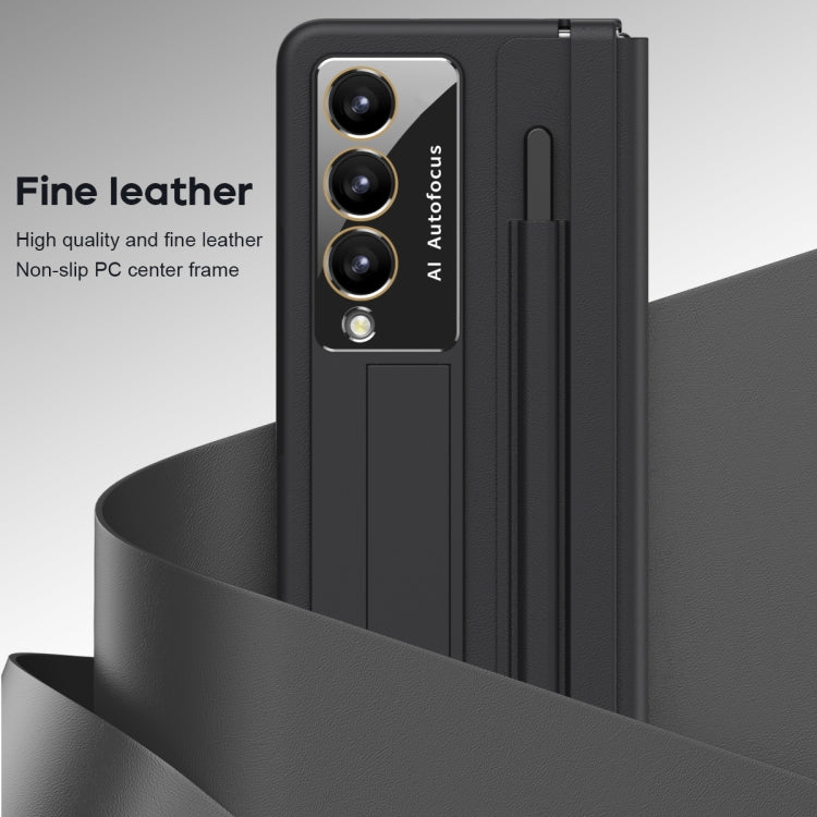 For Samsung Galaxy Z Fold4 PU + PC Full Coverage Phone Case with Pen/Pen Slots(Black) - Galaxy Z Fold4 5G Cases by buy2fix | Online Shopping UK | buy2fix