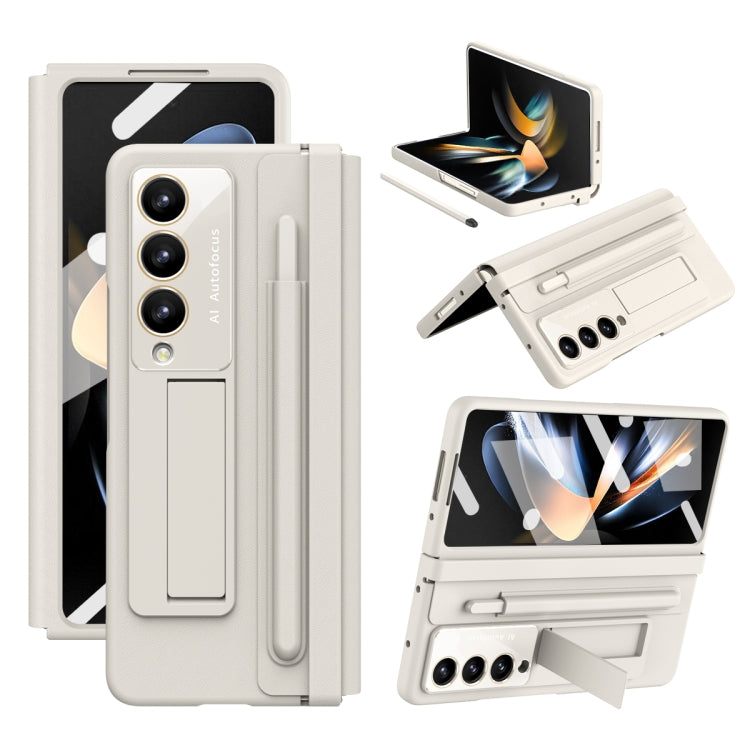 For Samsung Galaxy Z Fold4 PU + PC Full Coverage Phone Case with Pen/Pen Slots(White) - Galaxy Z Fold4 5G Cases by buy2fix | Online Shopping UK | buy2fix