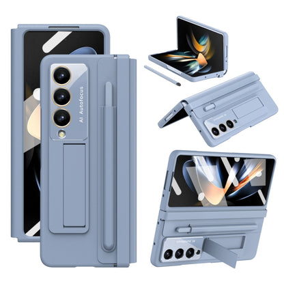 For Samsung Galaxy Z Fold4 PU + PC Full Coverage Phone Case with Pen/Pen Slots(Blue) - Galaxy Z Fold4 5G Cases by buy2fix | Online Shopping UK | buy2fix