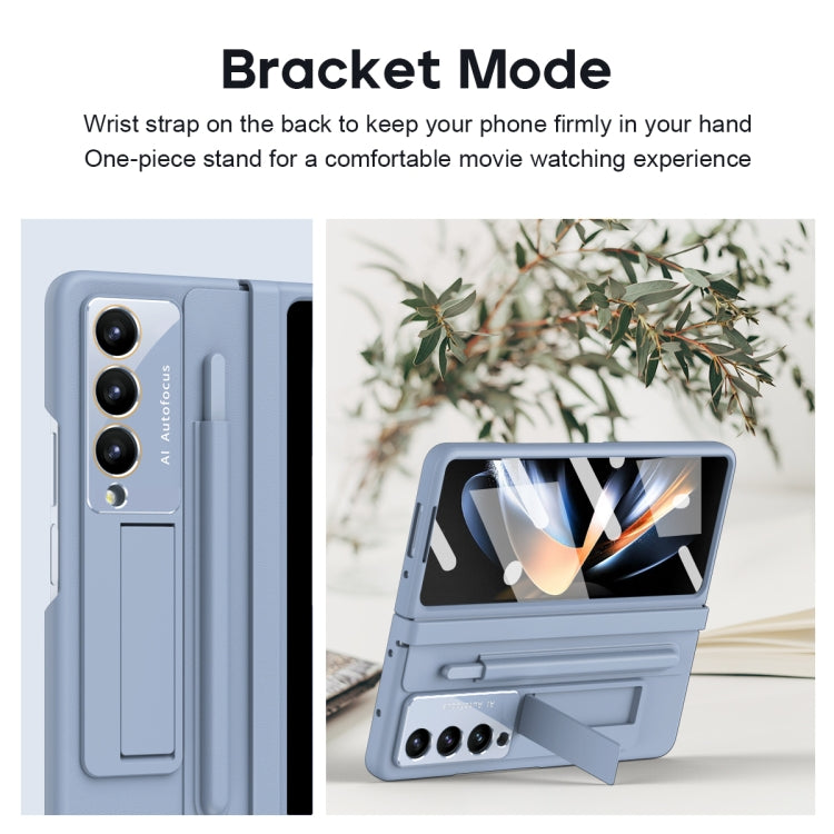 For Samsung Galaxy Z Fold4 PU + PC Full Coverage Phone Case with Pen/Pen Slots(Blue) - Galaxy Z Fold4 5G Cases by buy2fix | Online Shopping UK | buy2fix