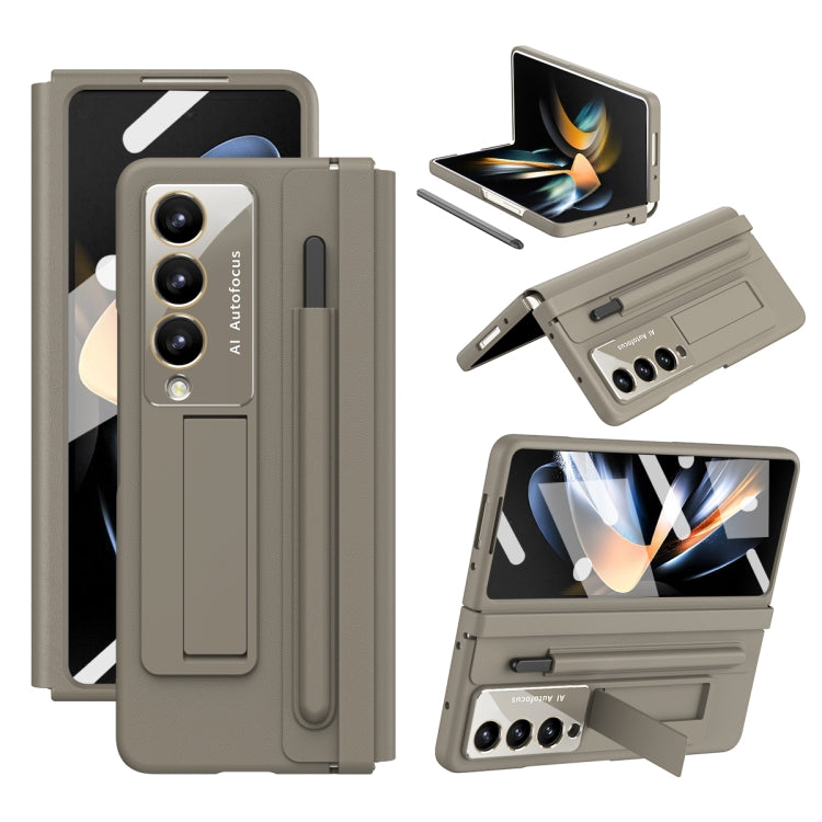 For Samsung Galaxy Z Fold4 5G Integrated PU + PC Full Coverage Phone Case with Pen/Pen Slots(Light Brown) - Galaxy Z Fold4 5G Cases by buy2fix | Online Shopping UK | buy2fix