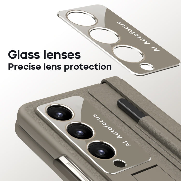 For Samsung Galaxy Z Fold4 5G Integrated PU + PC Full Coverage Phone Case with Pen/Pen Slots(Light Brown) - Galaxy Z Fold4 5G Cases by buy2fix | Online Shopping UK | buy2fix