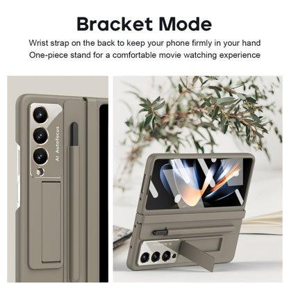 For Samsung Galaxy Z Fold4 5G Integrated PU + PC Full Coverage Phone Case with Pen/Pen Slots(Light Brown) - Galaxy Z Fold4 5G Cases by buy2fix | Online Shopping UK | buy2fix