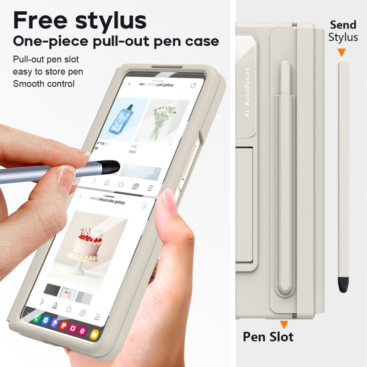 For Samsung Galaxy Z Fold4 5G Integrated PU + PC Full Coverage Phone Case with Pen/Pen Slots(White) - Galaxy Z Fold4 5G Cases by buy2fix | Online Shopping UK | buy2fix