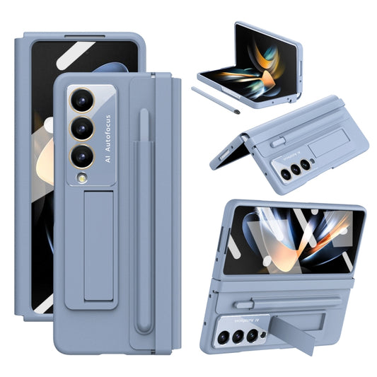 For Samsung Galaxy Z Fold4 5G Integrated PU + PC Full Coverage Phone Case with Pen/Pen Slots(Blue) - Galaxy Z Fold4 5G Cases by buy2fix | Online Shopping UK | buy2fix
