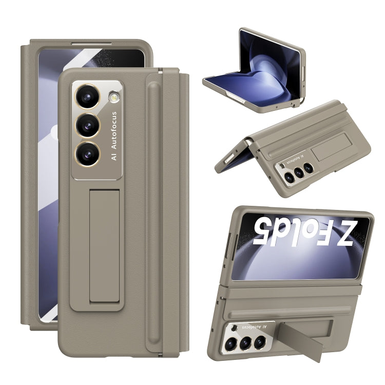 For Samsung Galaxy Z Fold5 5G Leather Texture PU + PC Full Coverage Phone Case(Light Brown) - Galaxy Z Fold5 Cases by buy2fix | Online Shopping UK | buy2fix