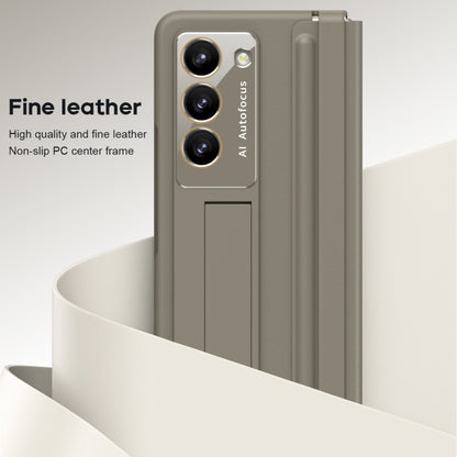 For Samsung Galaxy Z Fold5 5G Leather Texture PU + PC Full Coverage Phone Case(Light Brown) - Galaxy Z Fold5 Cases by buy2fix | Online Shopping UK | buy2fix