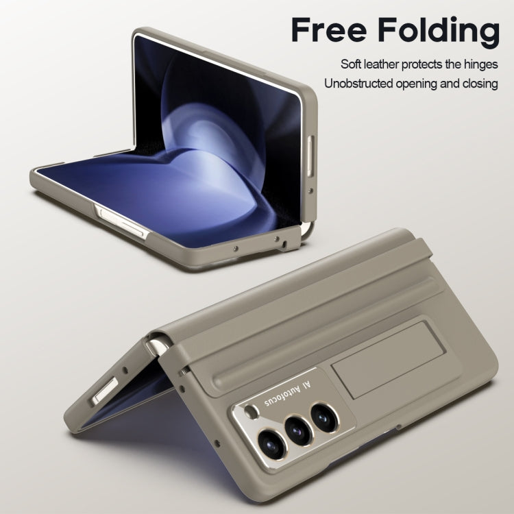For Samsung Galaxy Z Fold5 5G Leather Texture PU + PC Full Coverage Phone Case(Light Brown) - Galaxy Z Fold5 Cases by buy2fix | Online Shopping UK | buy2fix