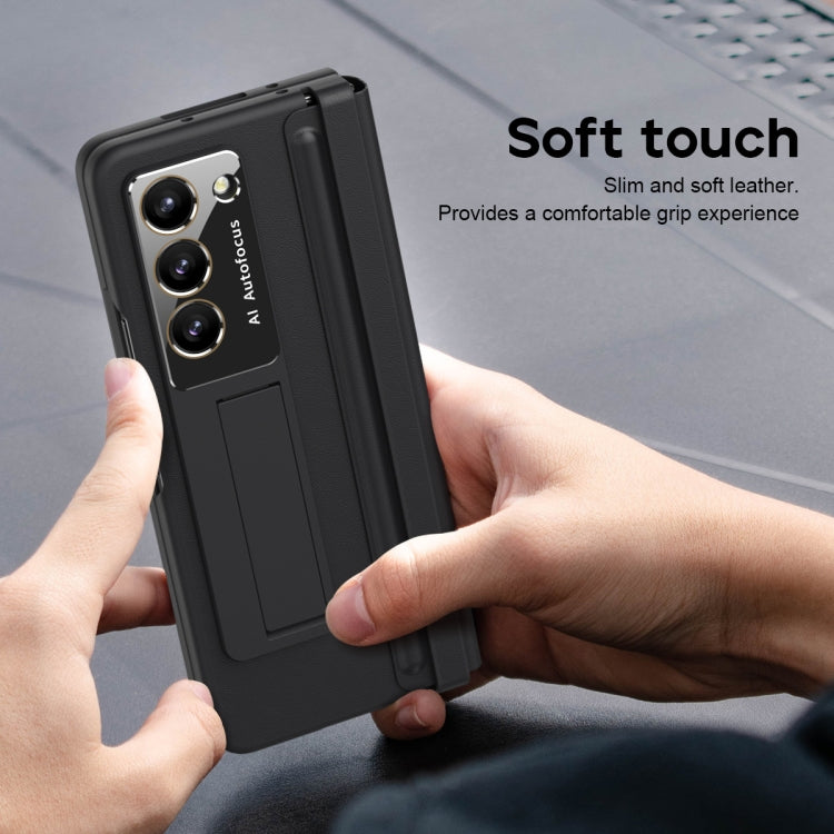 For Samsung Galaxy Z Fold5 5G Leather Texture PU + PC Full Coverage Phone Case(Black) - Galaxy Z Fold5 Cases by buy2fix | Online Shopping UK | buy2fix