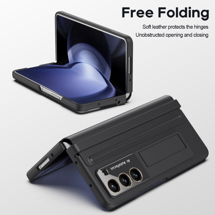 For Samsung Galaxy Z Fold5 5G Leather Texture PU + PC Full Coverage Phone Case(Black) - Galaxy Z Fold5 Cases by buy2fix | Online Shopping UK | buy2fix