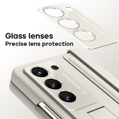 For Samsung Galaxy Z Fold5 5G Leather Texture PU + PC Full Coverage Phone Case(White) - Galaxy Z Fold5 Cases by buy2fix | Online Shopping UK | buy2fix