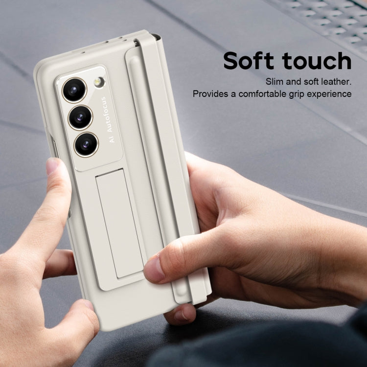 For Samsung Galaxy Z Fold5 5G Leather Texture PU + PC Full Coverage Phone Case(White) - Galaxy Z Fold5 Cases by buy2fix | Online Shopping UK | buy2fix