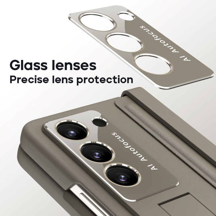 For Samsung Galaxy Z Fold5 5G Integrated Leather Texture PU + PC Full Coverage Phone Case(Light Brown) - Galaxy Z Fold5 Cases by buy2fix | Online Shopping UK | buy2fix