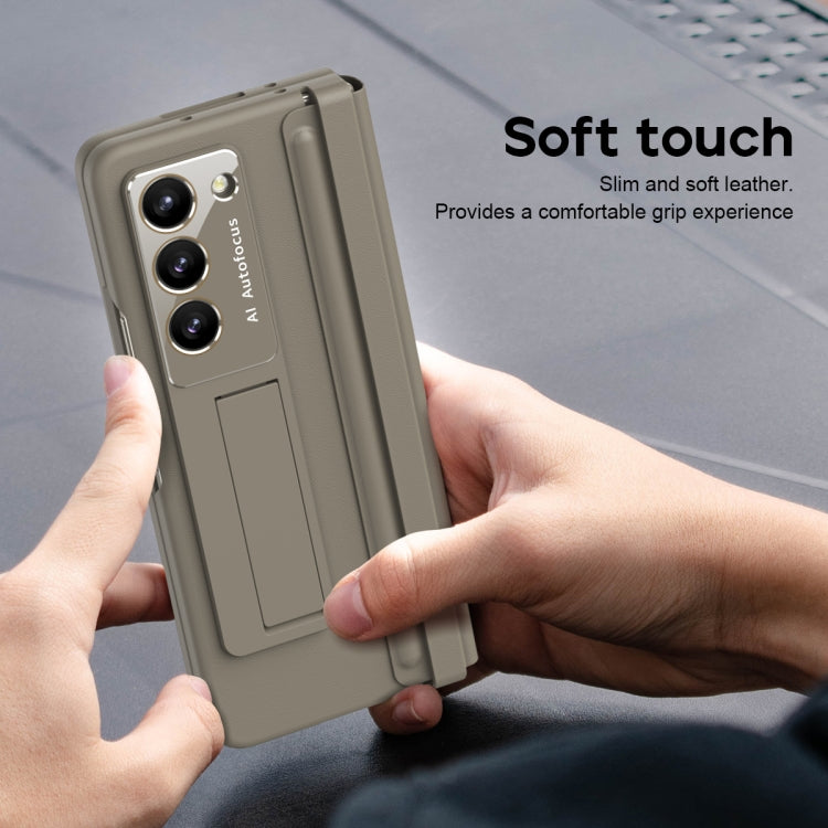 For Samsung Galaxy Z Fold5 5G Integrated Leather Texture PU + PC Full Coverage Phone Case(Light Brown) - Galaxy Z Fold5 Cases by buy2fix | Online Shopping UK | buy2fix